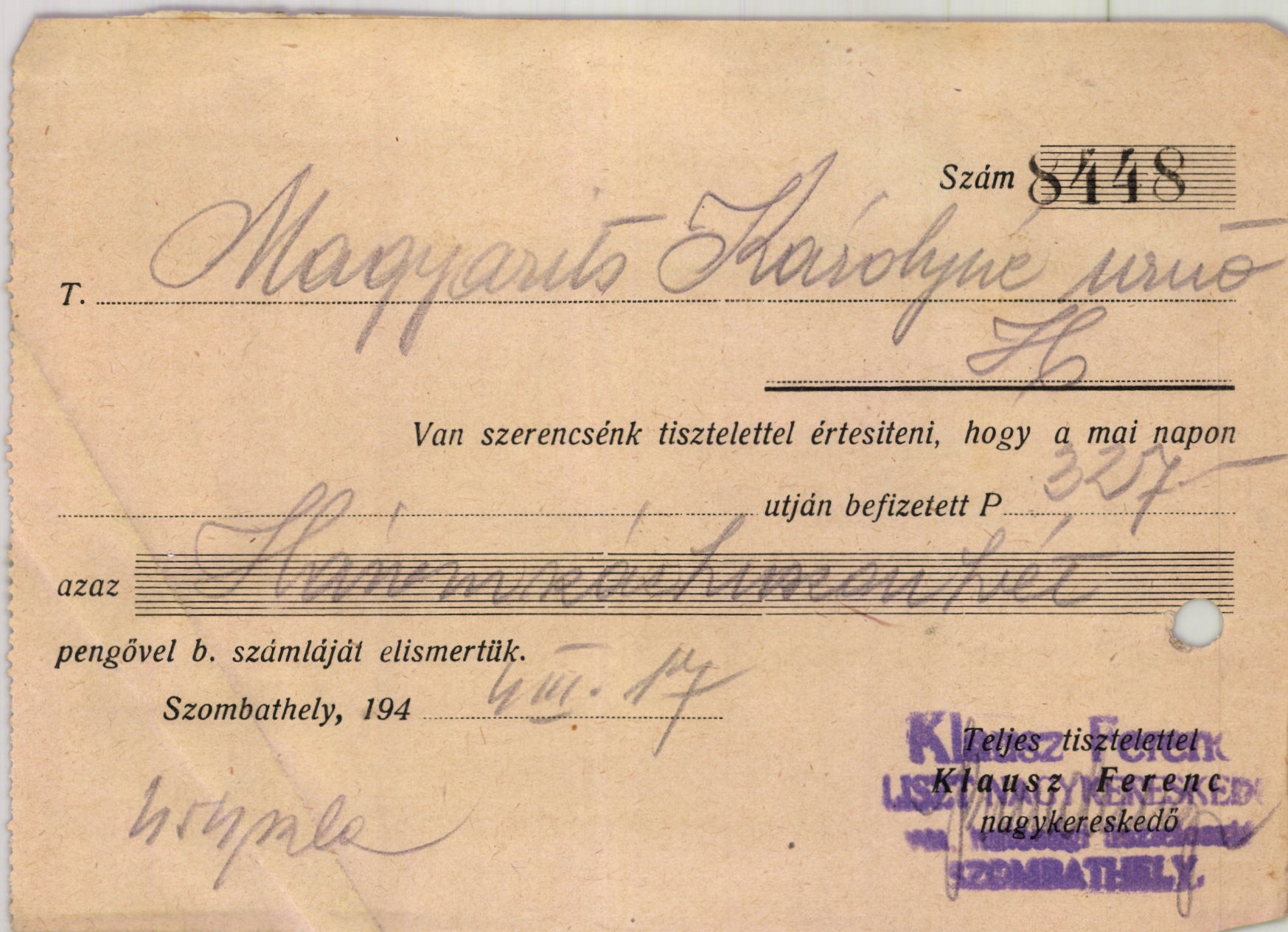 Klausz Ferenc liszt és termény nagykereskedő, várm. hatósági lisztelosztó (Magyar Kereskedelmi és Vendéglátóipari Múzeum CC BY-NC-SA)