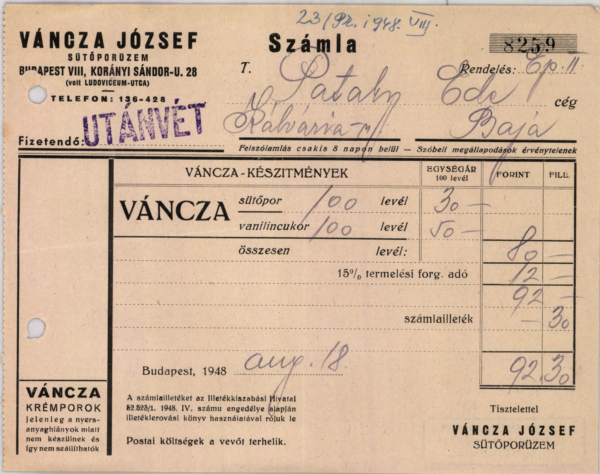 Váncza József sütőporüzeme (Magyar Kereskedelmi és Vendéglátóipari Múzeum CC BY-NC-SA)
