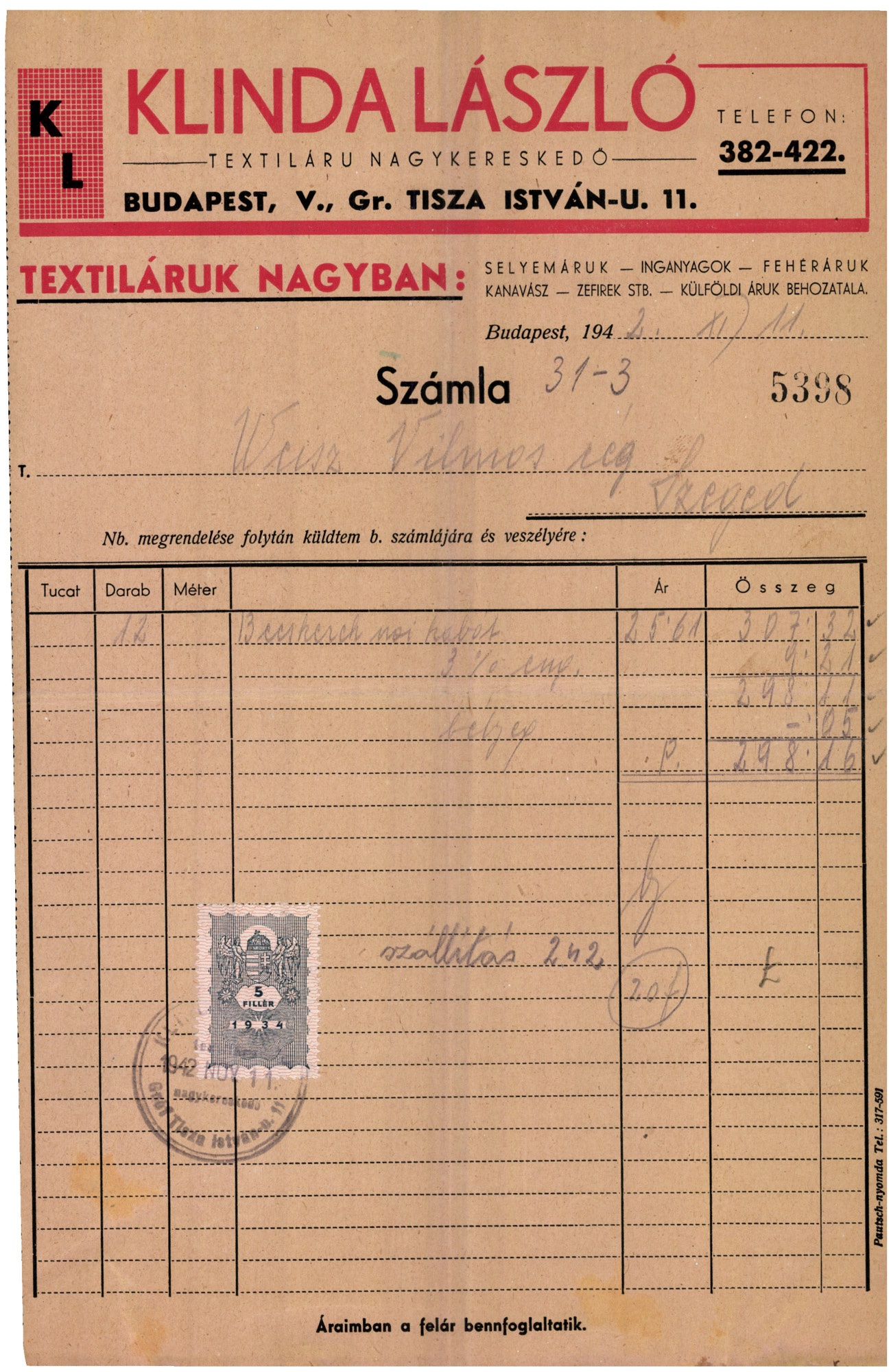 Klinda László textiláru nagykereskedő (Magyar Kereskedelmi és Vendéglátóipari Múzeum CC BY-NC-SA)