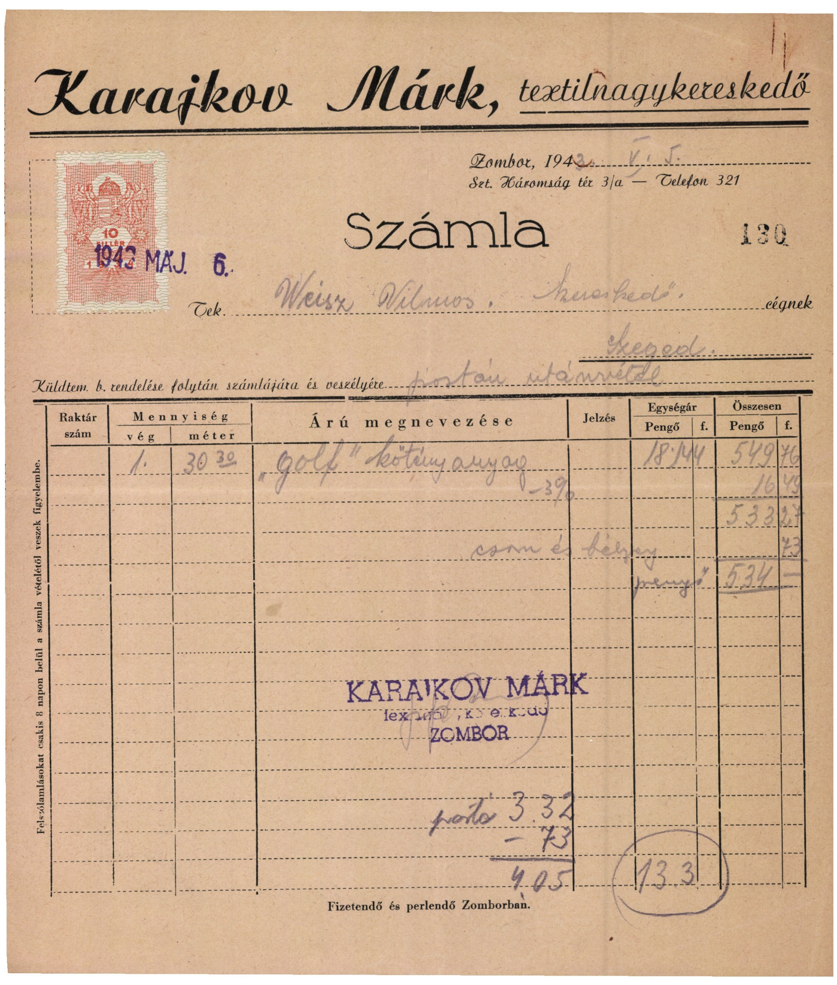 Karajkov Márk textilnagykereskedő (Magyar Kereskedelmi és Vendéglátóipari Múzeum CC BY-NC-SA)