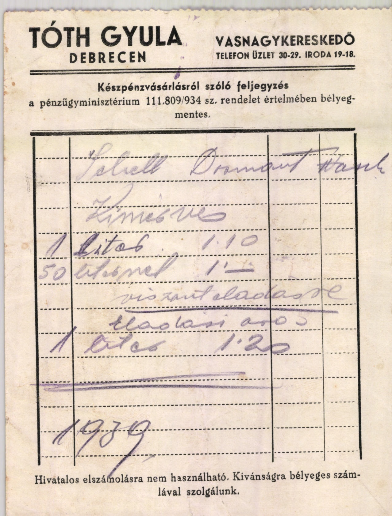 Tóth Gyula vasnagykereskedő (Magyar Kereskedelmi és Vendéglátóipari Múzeum CC BY-NC-SA)