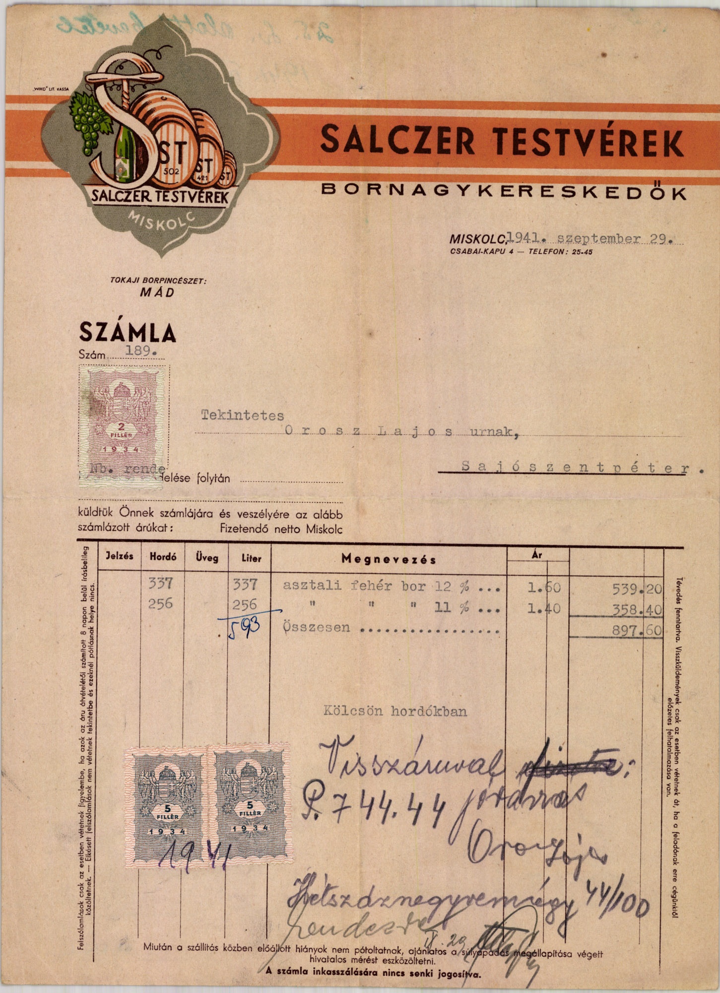 Salczer Testvérek Bornagykereskedők (Magyar Kereskedelmi és Vendéglátóipari Múzeum CC BY-NC-SA)