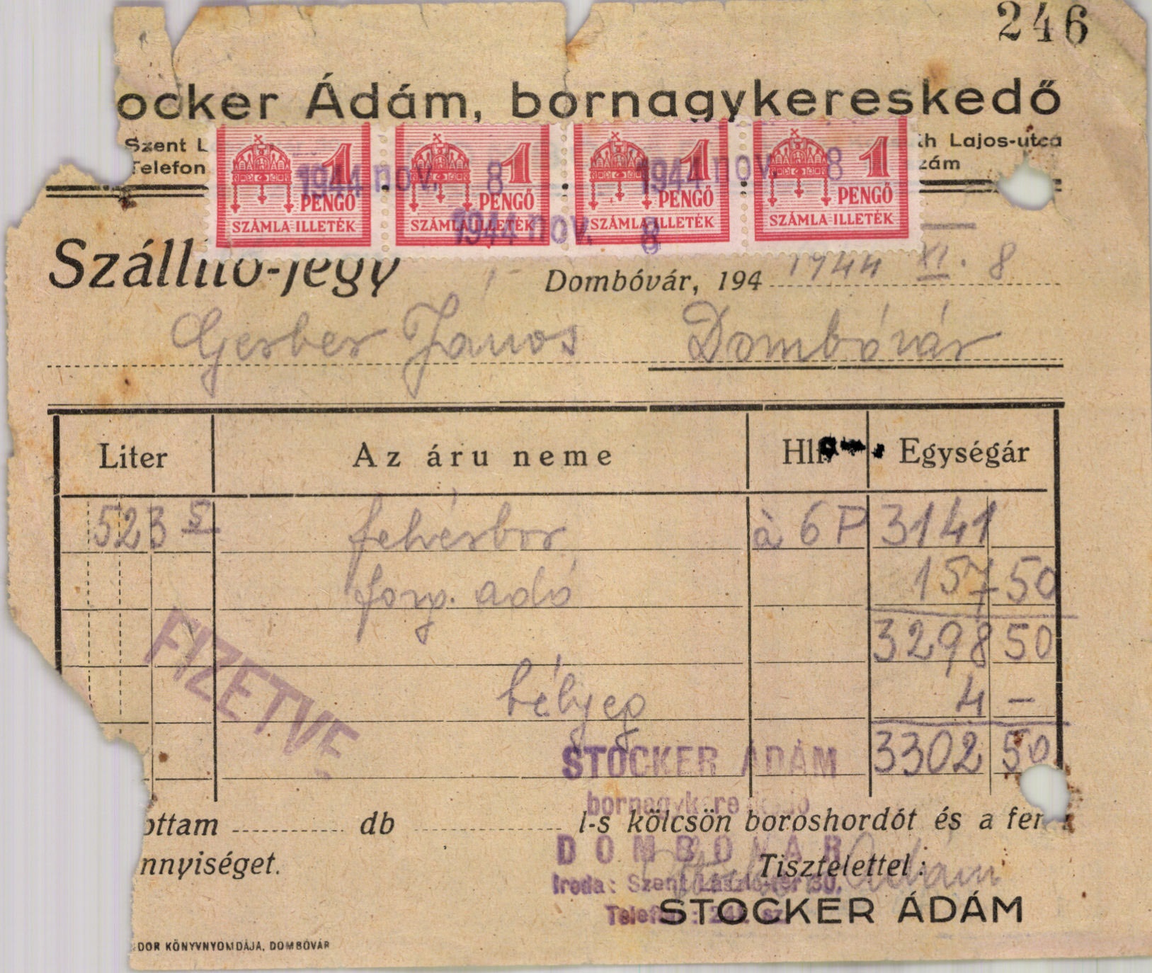 Stocker Ádám bornagykereskedő (Magyar Kereskedelmi és Vendéglátóipari Múzeum CC BY-NC-SA)