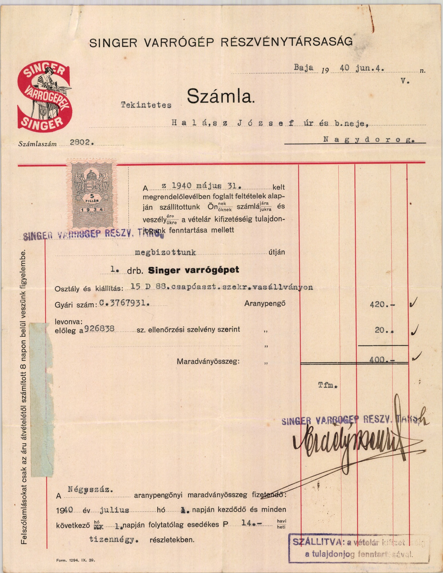 Singer Varrógép Részvénytársaság (Magyar Kereskedelmi és Vendéglátóipari Múzeum CC BY-NC-SA)