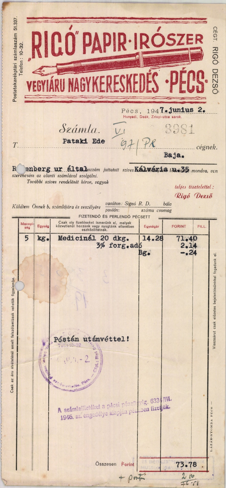"Rigó" papír, írószer, vegyiáru nagykereskedés (Magyar Kereskedelmi és Vendéglátóipari Múzeum CC BY-NC-SA)