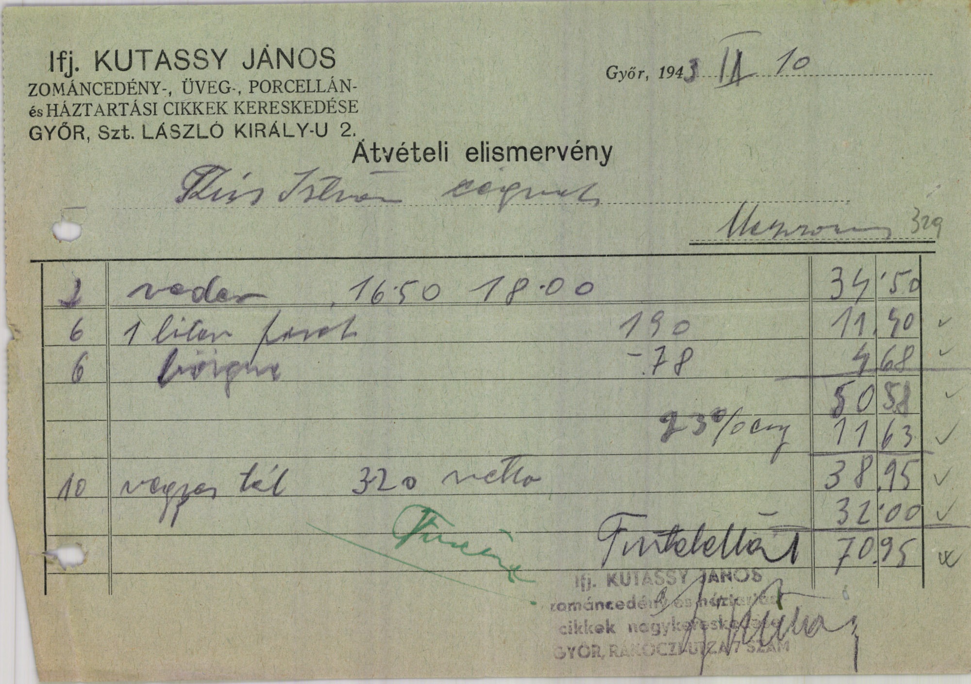 Ifj. Kutassy János zománcedény-, üveg-, porcellán- és háztartási cikkek kereskedése (Magyar Kereskedelmi és Vendéglátóipari Múzeum CC BY-NC-SA)