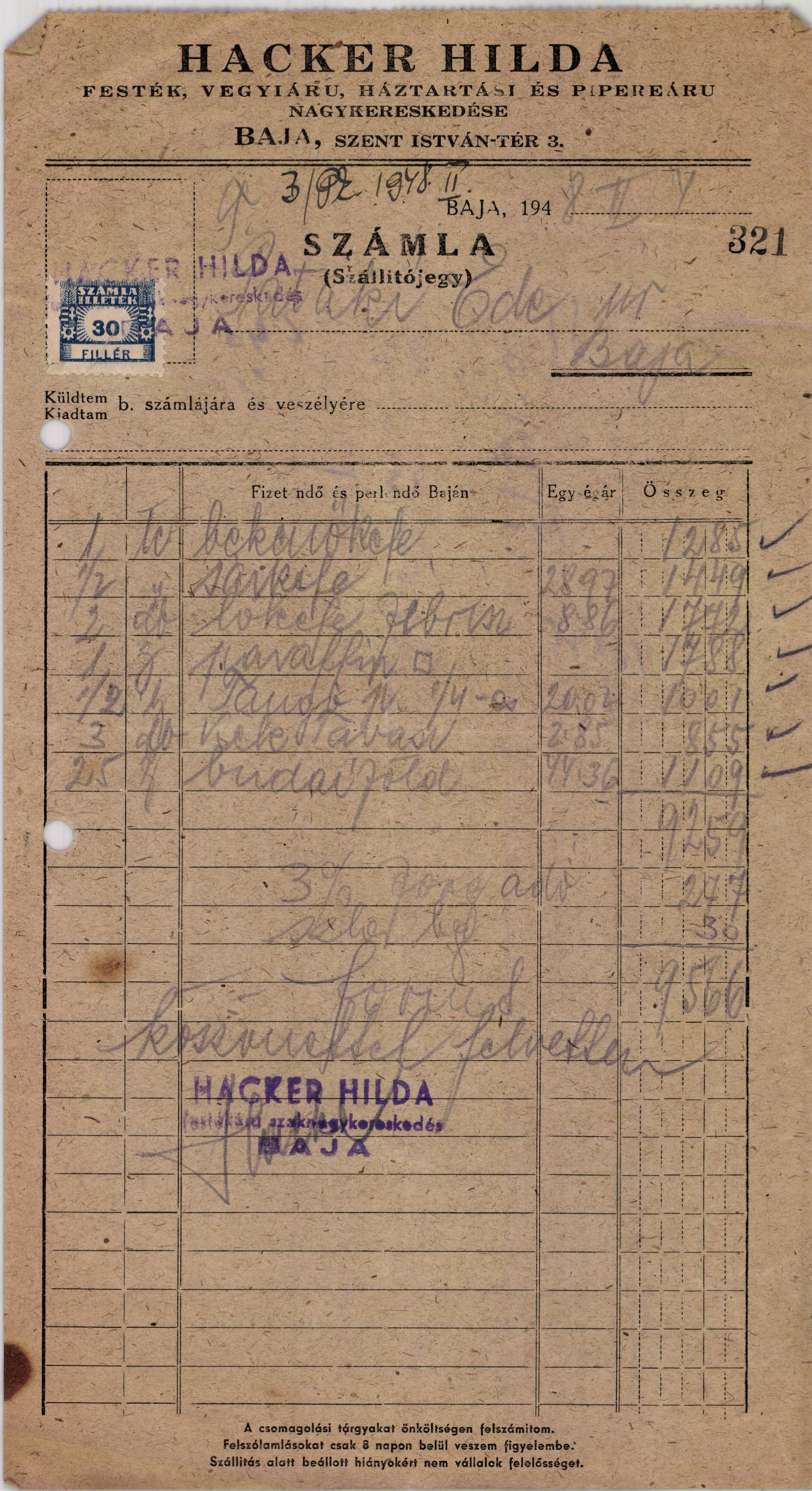 Hacker Hilda festék, vegyiáru, háztartási és pipereáru nagykereskedése (Magyar Kereskedelmi és Vendéglátóipari Múzeum CC BY-NC-SA)