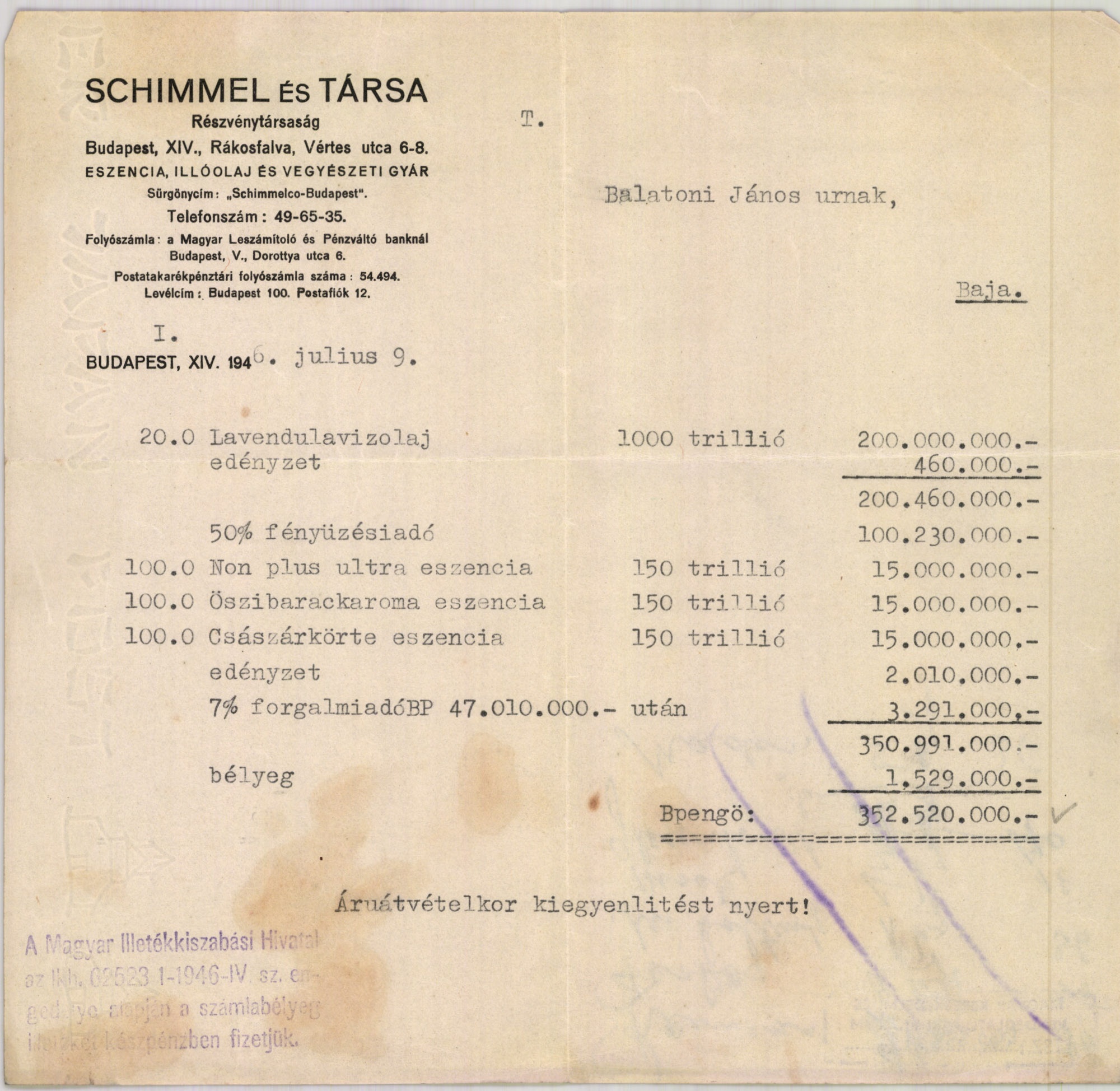 Schimmel és Társa Részvénytársaság Eszencia, Illóolaj és Vegyészeti Gyár (Magyar Kereskedelmi és Vendéglátóipari Múzeum CC BY-NC-SA)