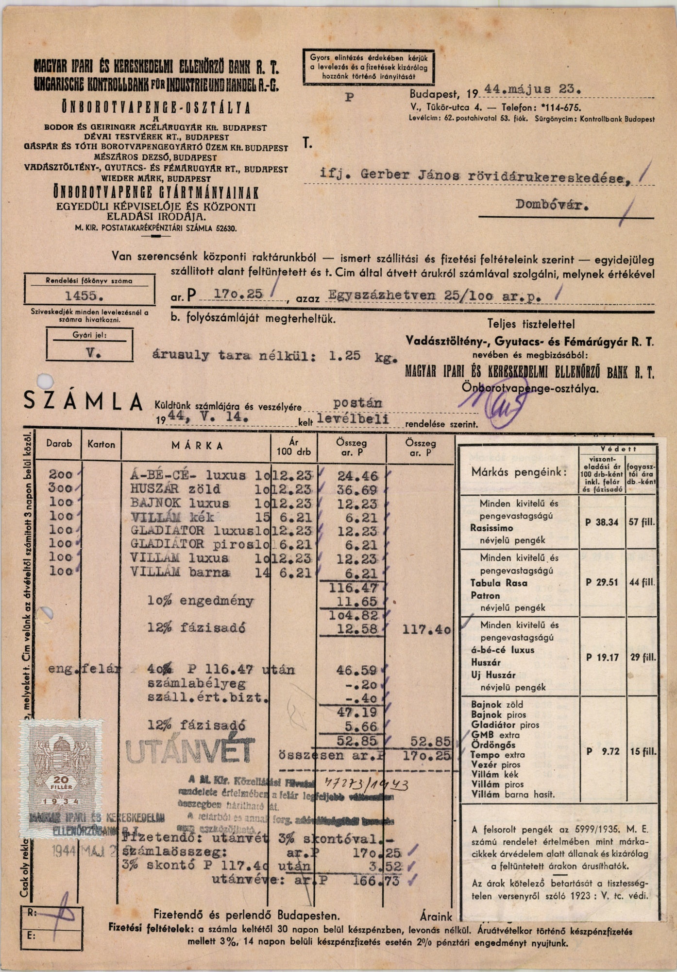Magyar Ipari és Kereskedelmi Ellenőrző Bank R. T. Önborotvapenge osztálya (Magyar Kereskedelmi és Vendéglátóipari Múzeum CC BY-NC-SA)