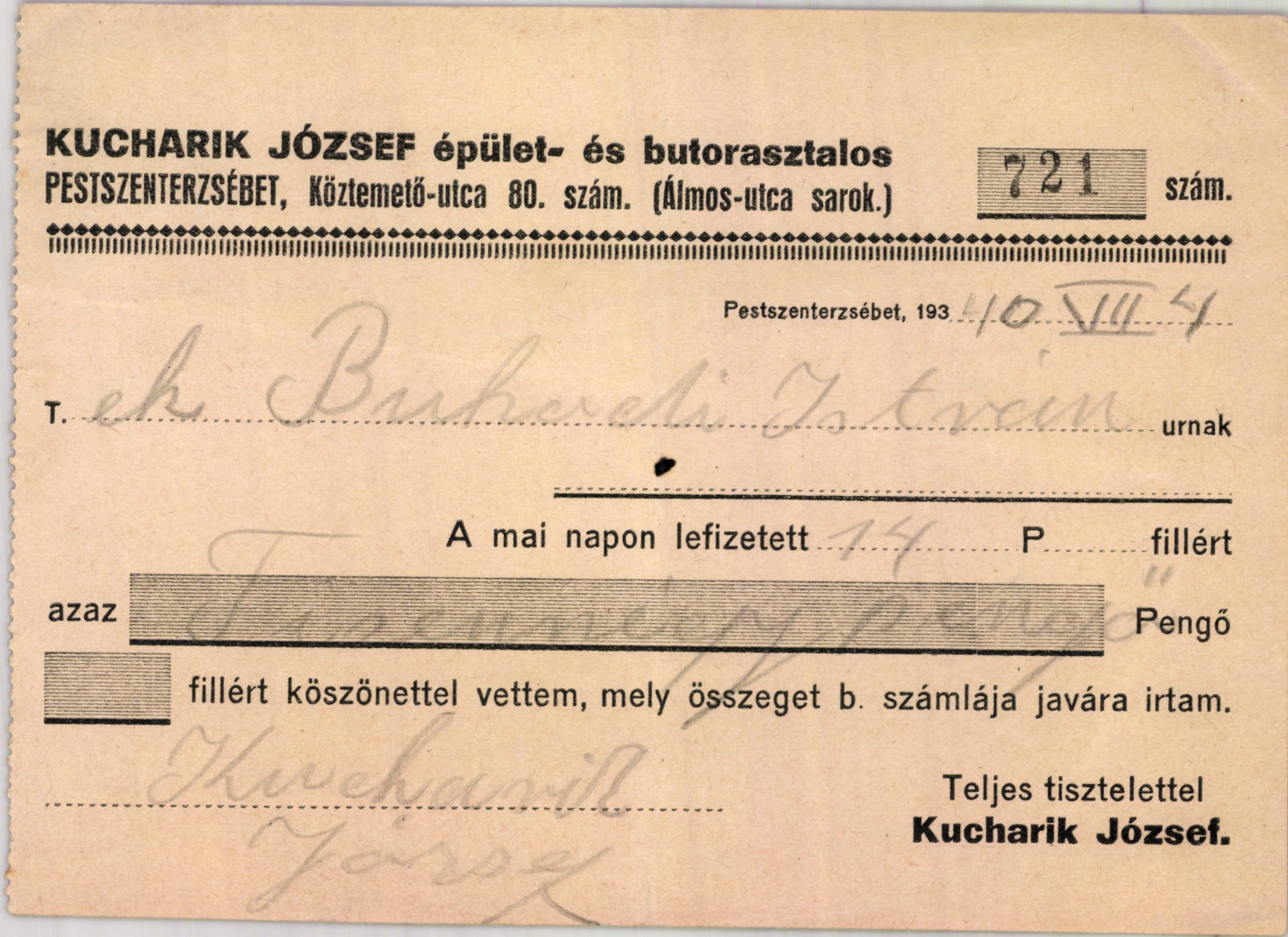 Kucharik József épület- és butorasztalos (Magyar Kereskedelmi és Vendéglátóipari Múzeum CC BY-NC-SA)