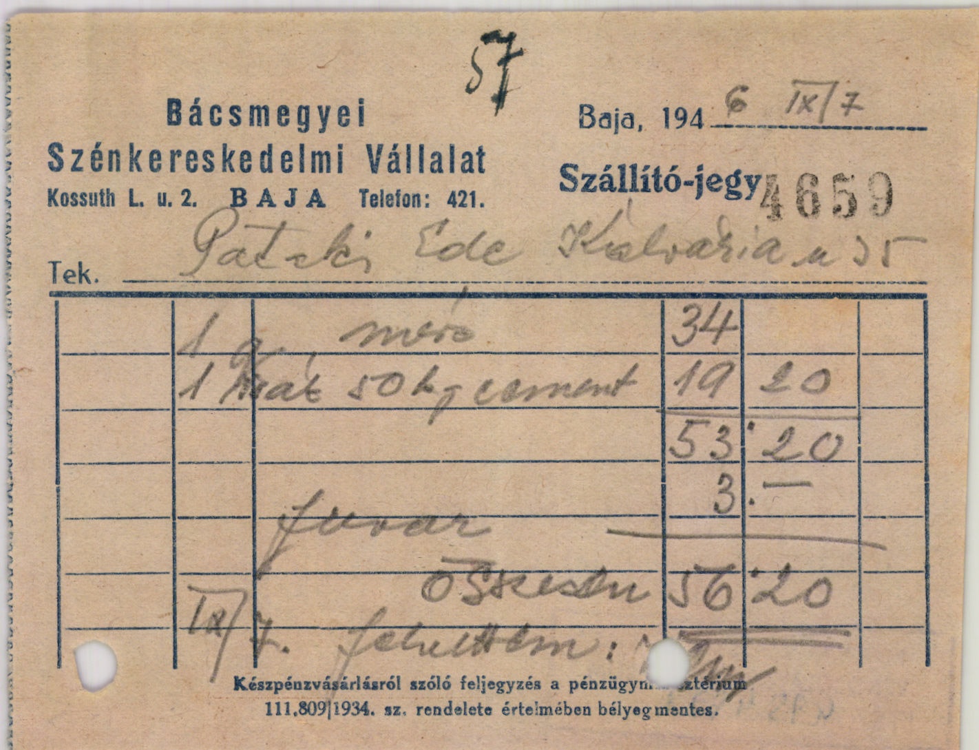 Bácsmegyei Szénkereskedelmi Vállalat (Magyar Kereskedelmi és Vendéglátóipari Múzeum CC BY-NC-SA)