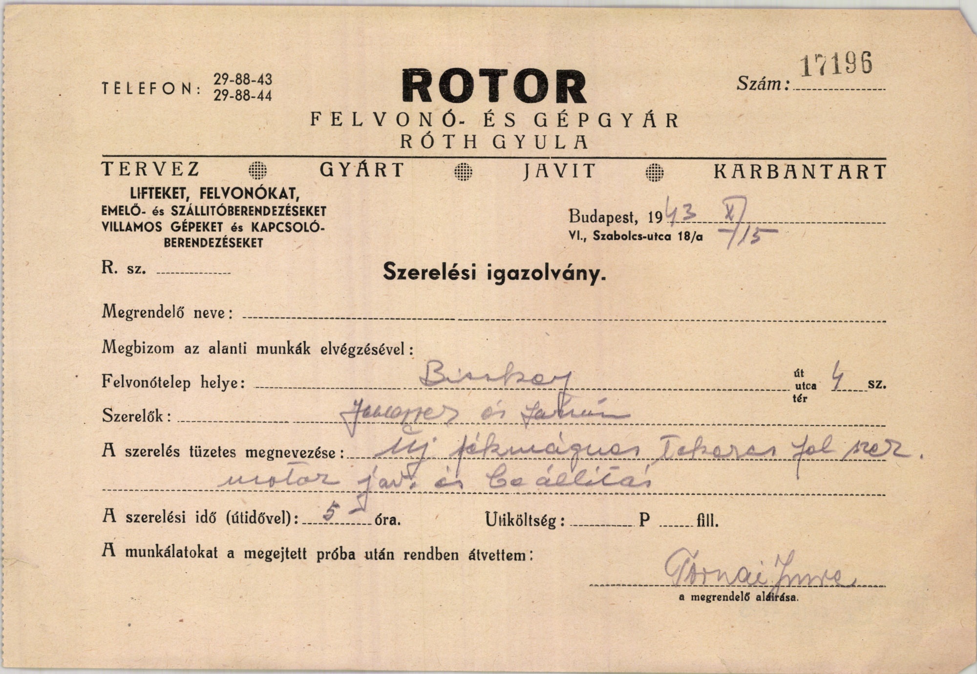 ROTOR Felvonó- és Gépgyár Róth Gyula (Magyar Kereskedelmi és Vendéglátóipari Múzeum CC BY-NC-SA)