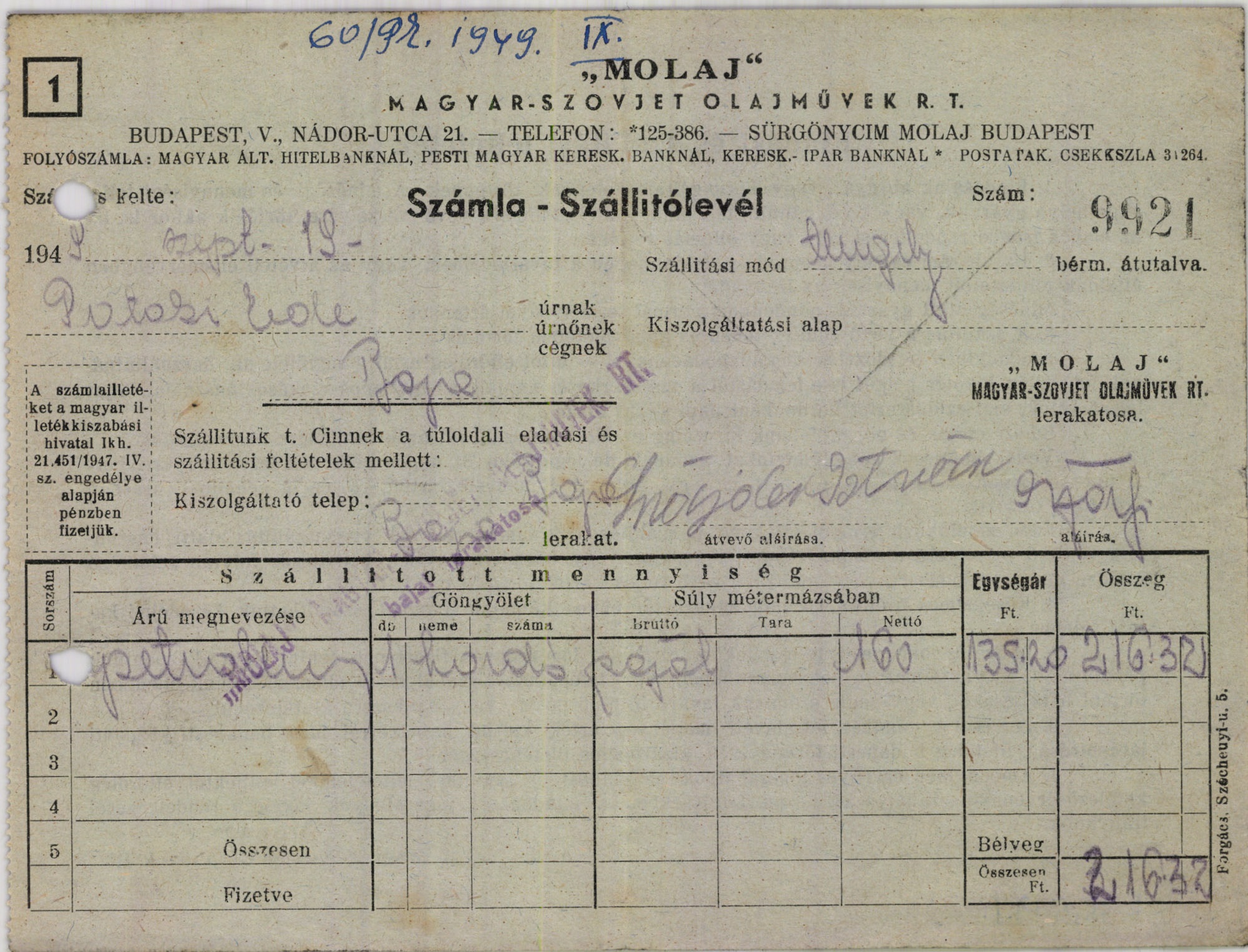 "MOLAJ" Magyar-Szovjet Olajművek R. T. (Magyar Kereskedelmi és Vendéglátóipari Múzeum CC BY-NC-SA)