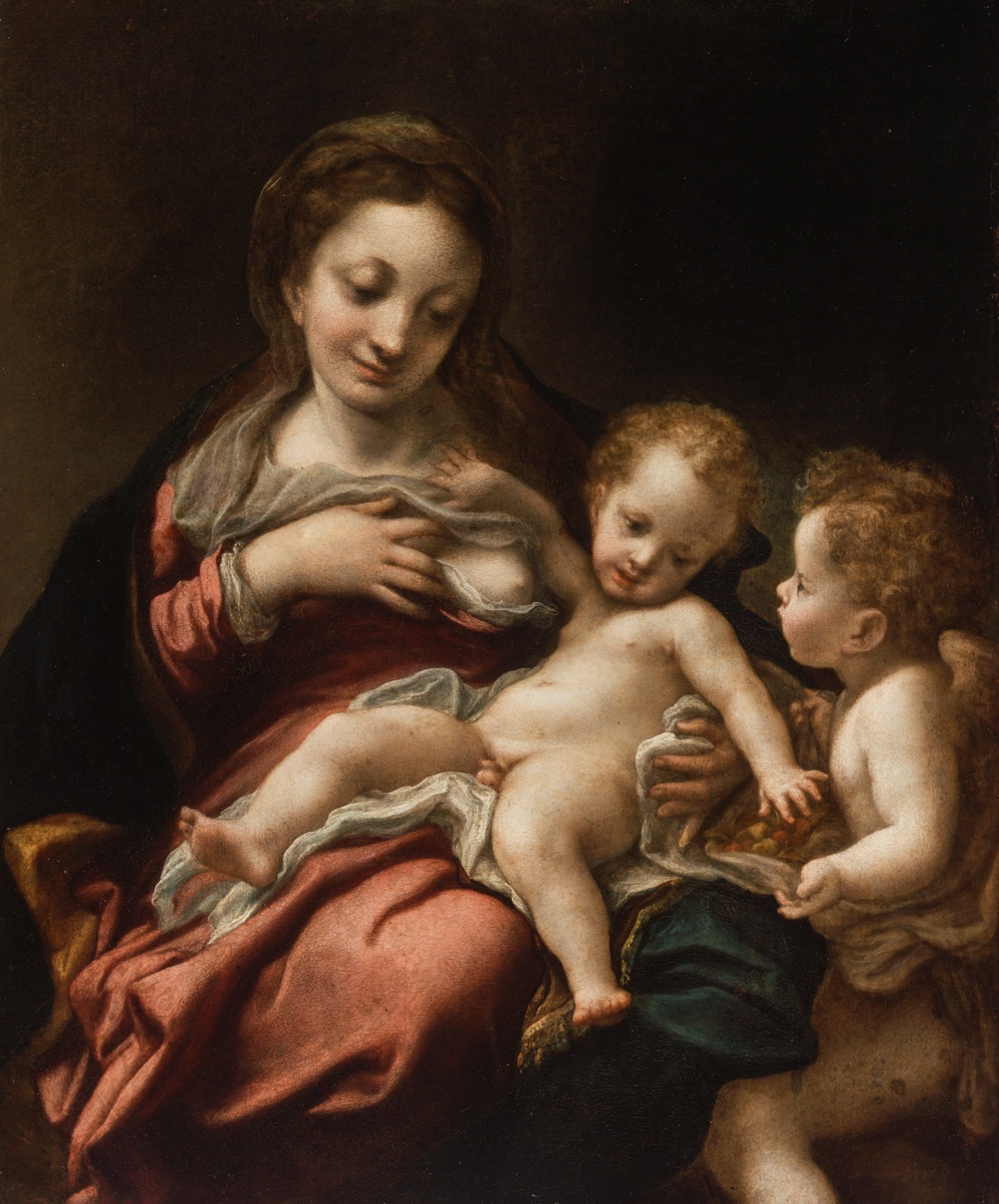Szoptató Madonna (Mária a gyermek Jézussal és egy angyallal ) (Szépművészeti Múzeum CC BY-NC-SA)