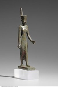 Statuette der Göttin Neith mit roter Krone in Stand-Schreit-Haltung (Statuette of the goddess Neith)