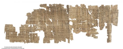 Hieratischer Papyrus mit Abrechnungen über Getreide und Datteln (Hieratic papyrus with accounts on grain and dates)