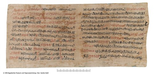Hieratischer Papyrus mit Auszügen aus einem medizinischen Handbuch (Hieratic papyrus with parts of a medical handbook)