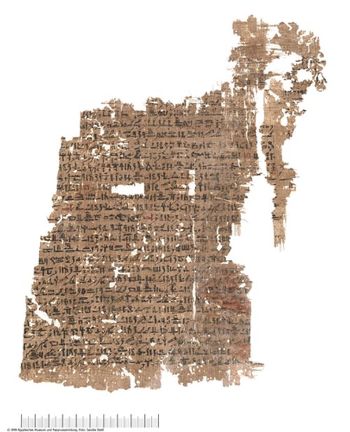 Hieratischer Papyrus mit Beschreibungen von Götterstatuen in einem Tempel (P. 10472+14400) (Hieratic papyrus with descriptions of divine statues in a temple (P. 10472+14400))