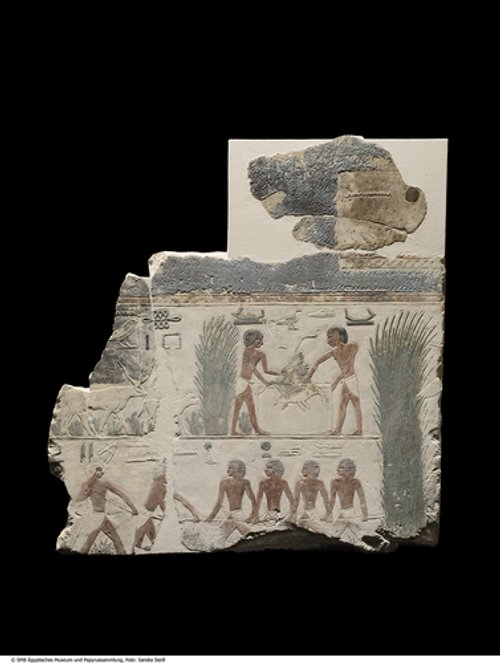 Relieffragmente aus dem Sonnenheiligtum des Niuserre: Personifikation der Smw-Jahreszeit: Vogelfang ("Jahreszeitenrelief")